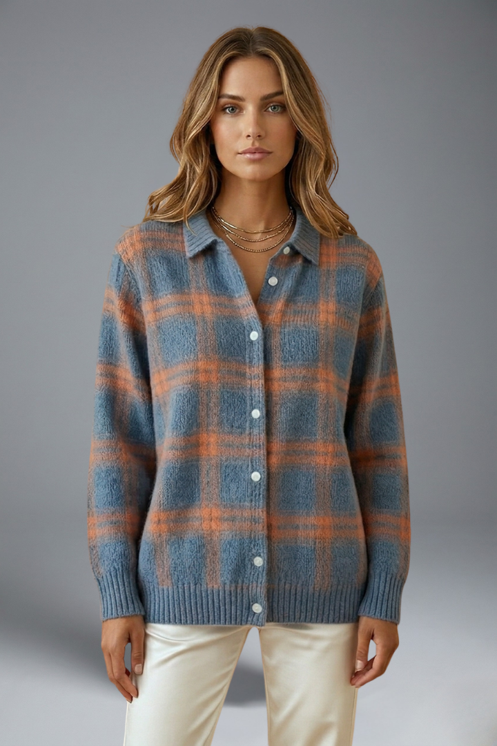 Alouette | Cardigan à carreaux pour femme – Boutonné sur le devant, manches longues