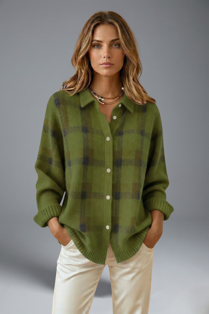 Alouette | Cardigan à carreaux pour femme – Boutonné sur le devant, manches longues