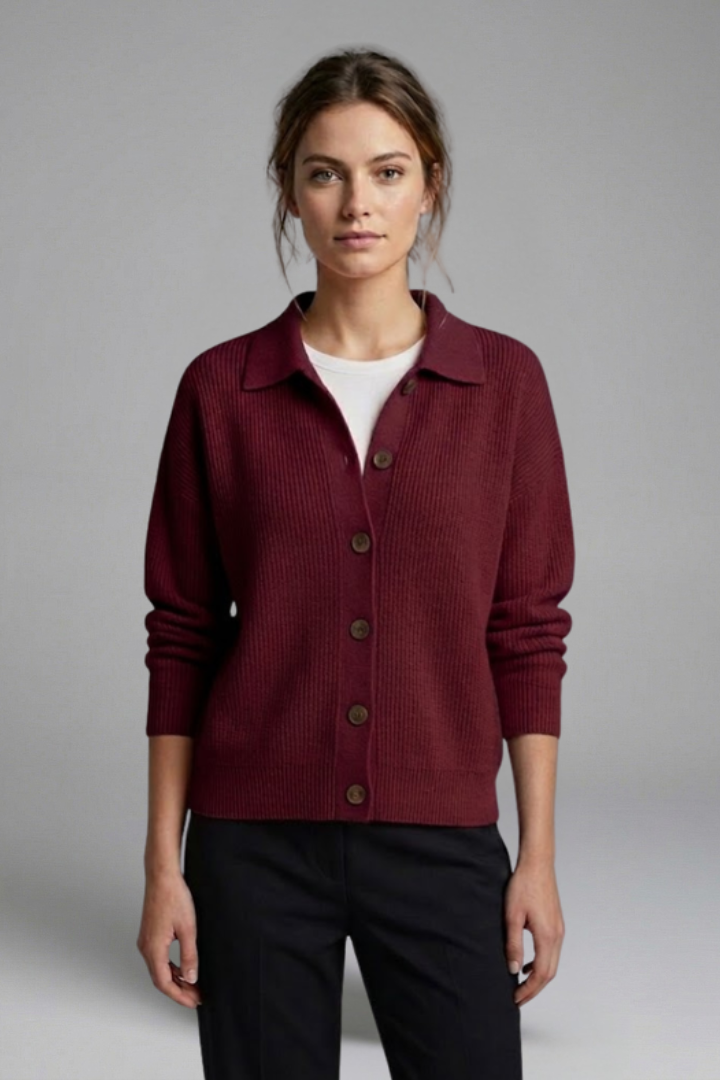 Avielle | Gilet en maille pour femmes – Col à revers, manches longues