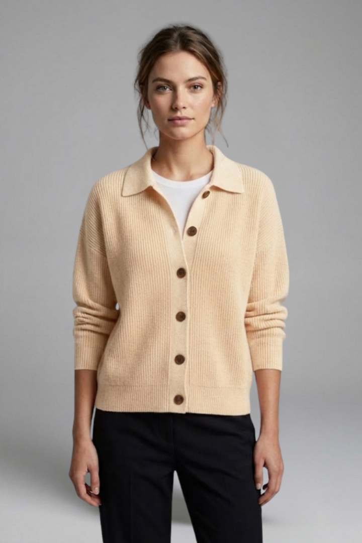 Avielle | Gilet en maille pour femmes – Col à revers, manches longues