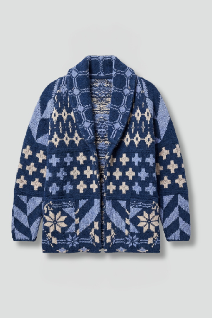 Elorielle | Cardigan en maille à motifs pour femme – Fermeture à boutons sur le devant, col montant
