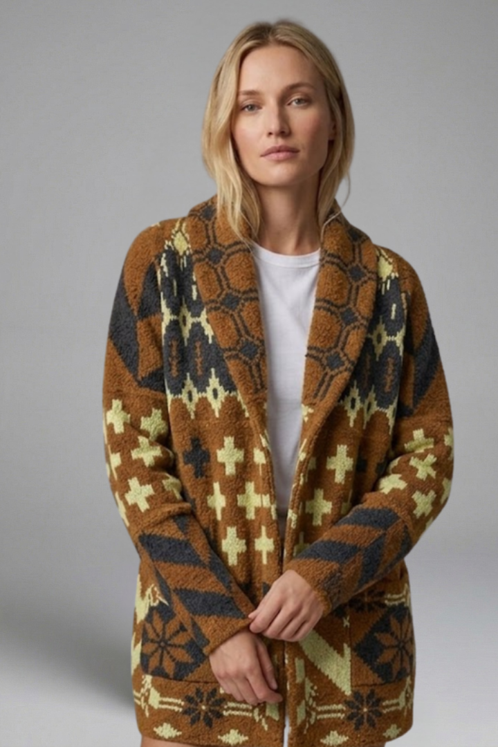 Elorielle | Cardigan en maille à motifs pour femme – Fermeture à boutons sur le devant, col montant