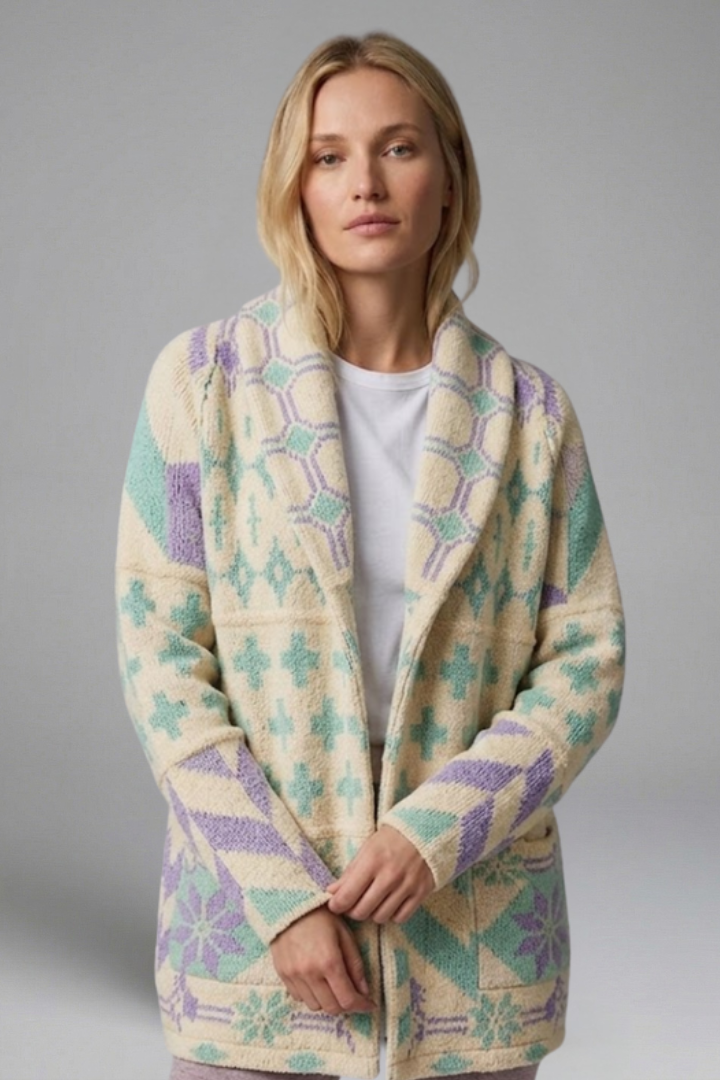Elorielle | Cardigan en maille à motifs pour femme – Fermeture à boutons sur le devant, col montant