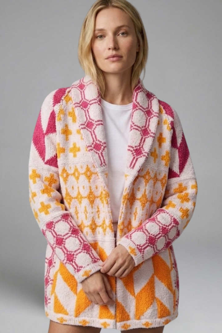 Elorielle | Cardigan en maille à motifs pour femme – Fermeture à boutons sur le devant, col montant