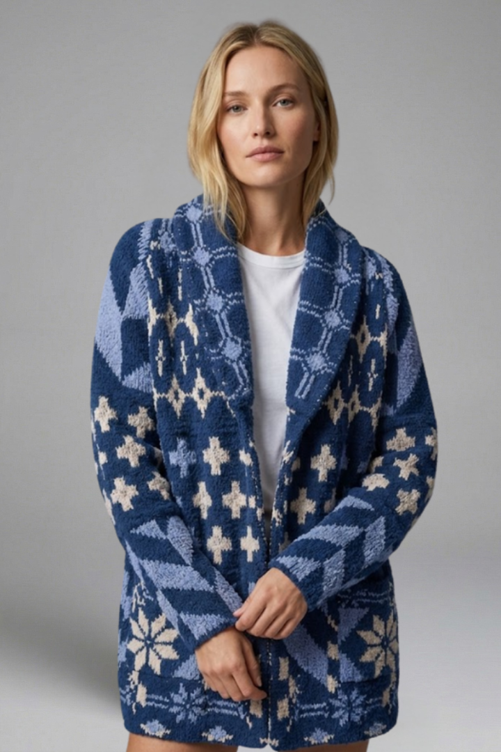 Elorielle | Cardigan en maille à motifs pour femme – Fermeture à boutons sur le devant, col montant