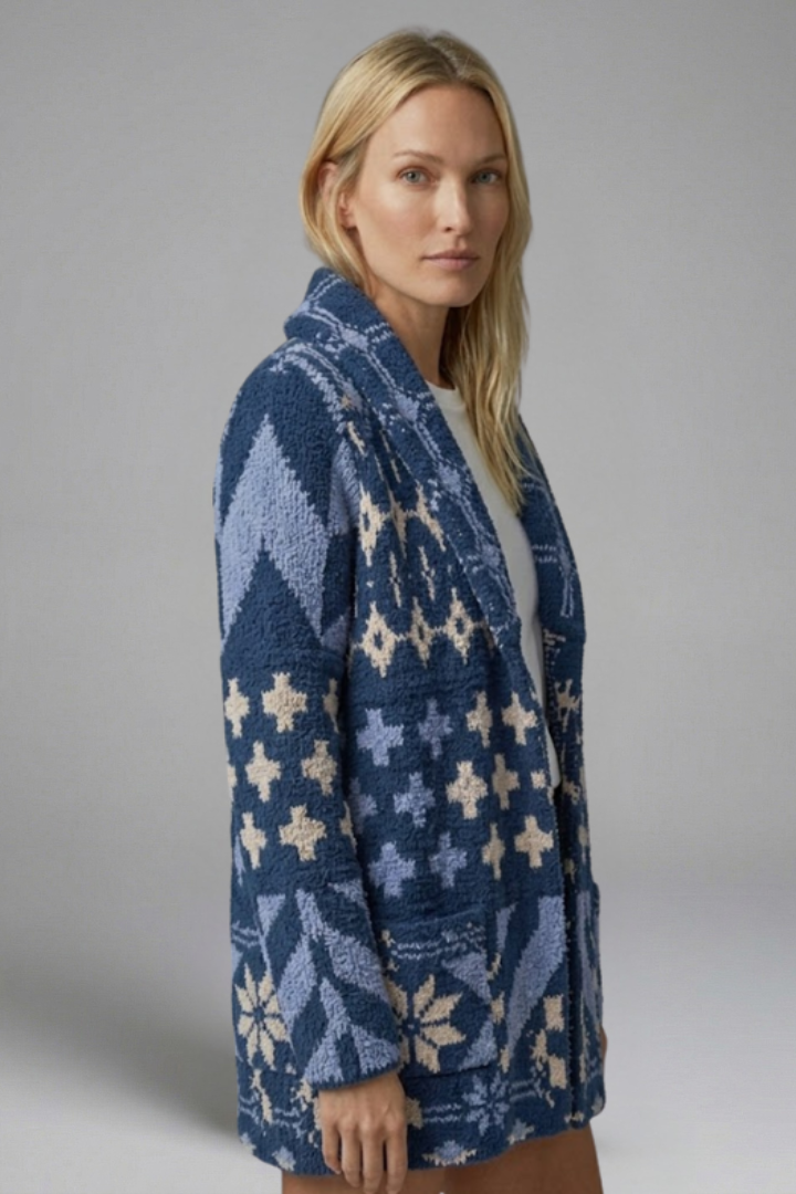 Elorielle | Cardigan en maille à motifs pour femme – Fermeture à boutons sur le devant, col montant