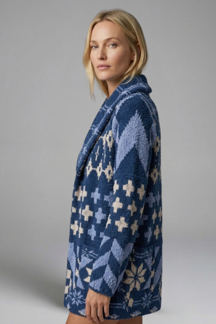Elorielle | Cardigan en maille à motifs pour femme – Fermeture à boutons sur le devant, col montant