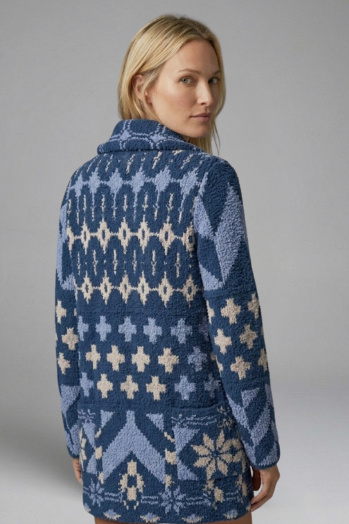 Elorielle | Cardigan en maille à motifs pour femme – Fermeture à boutons sur le devant, col montant