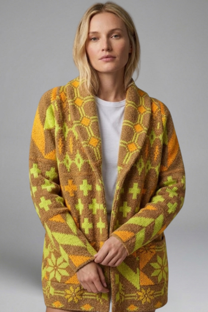 Elorielle | Cardigan en maille à motifs pour femme – Fermeture à boutons sur le devant, col montant