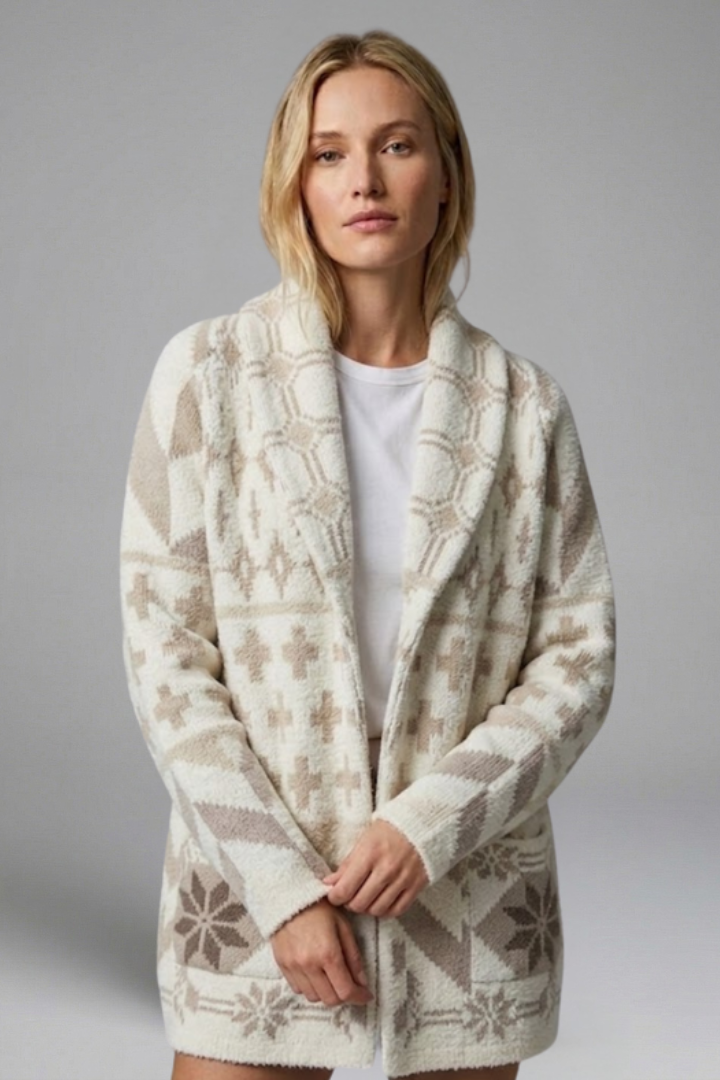 Elorielle | Cardigan en maille à motifs pour femme – Fermeture à boutons sur le devant, col montant