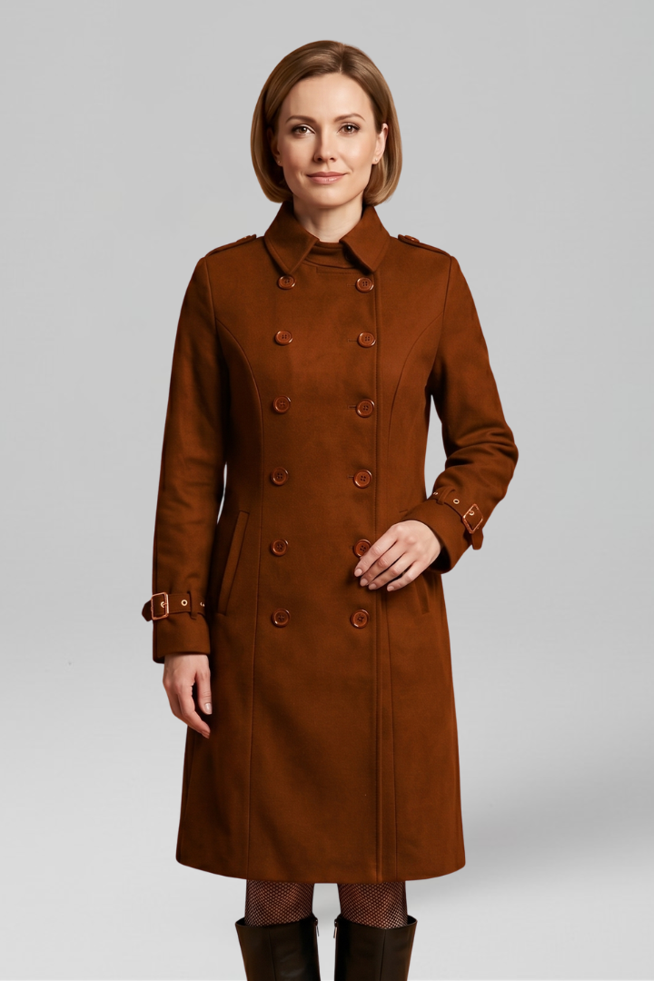 Velmielle | Manteau long pour femme – Fermeture boutonnée croisée