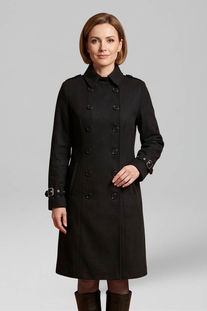 Velmielle | Manteau long pour femme – Fermeture boutonnée croisée