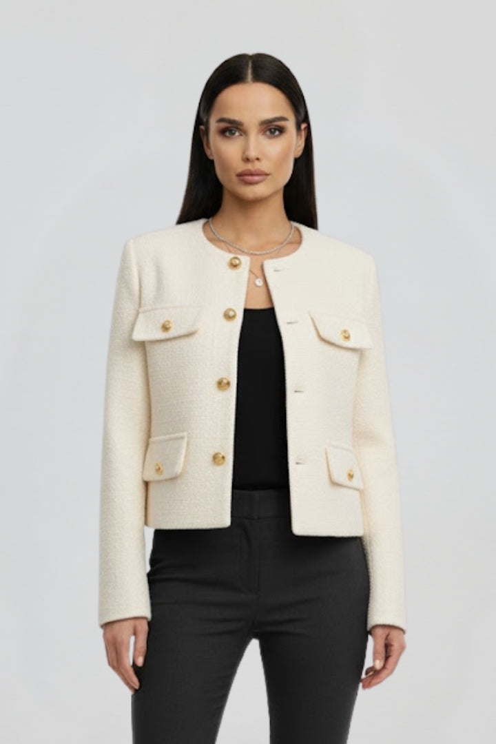 Zafielle | Veste courte pour femme avec fermeture boutonnée et poches à rabat
