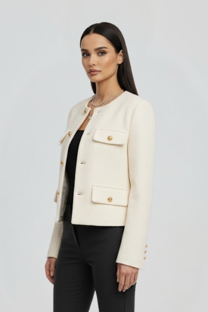Zafielle | Veste courte pour femme avec fermeture boutonnée et poches à rabat