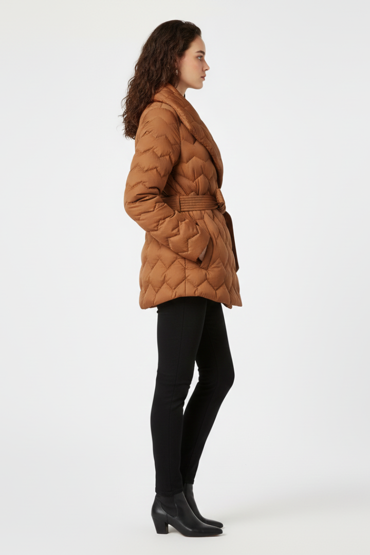 Cyra | Doudoune longue pour femmes – Taille ceinturée, poches profondes