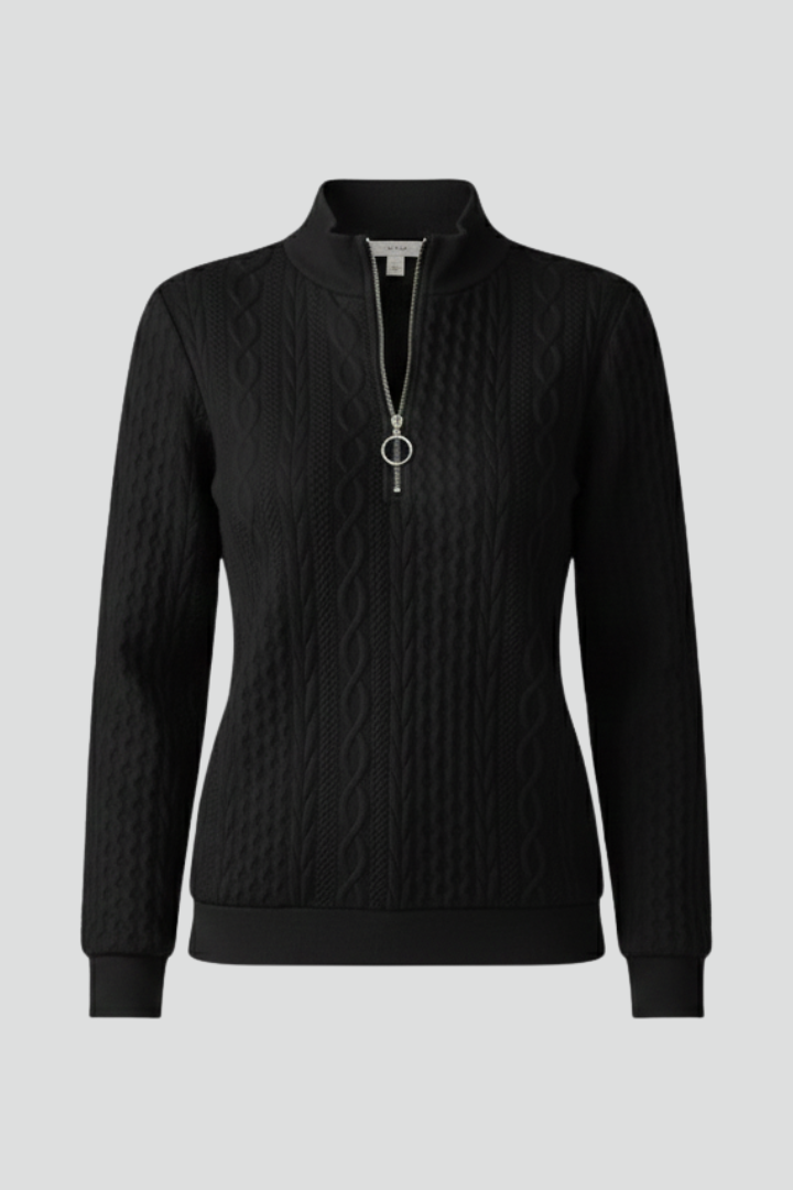 Aurielle | Pull en maille torsadée pour femme, col zippé et design texturé