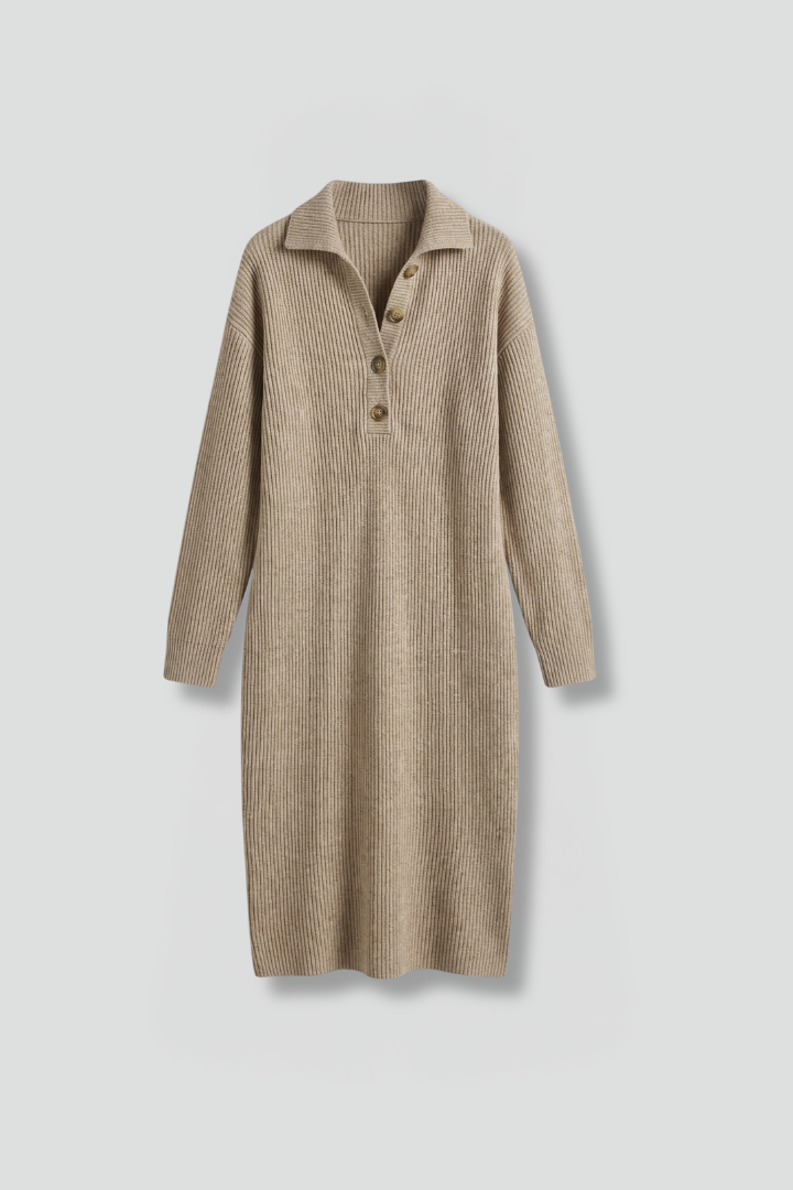 Elysiane | Robe Pull en Maille Côtelée pour Femme – Robe à Manches Longues Mi-Longue