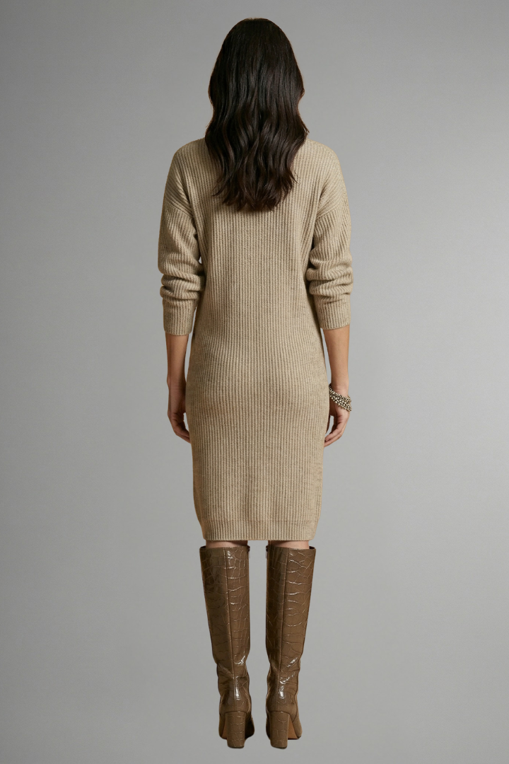 Elysiane | Robe Pull en Maille Côtelée pour Femme – Robe à Manches Longues Mi-Longue