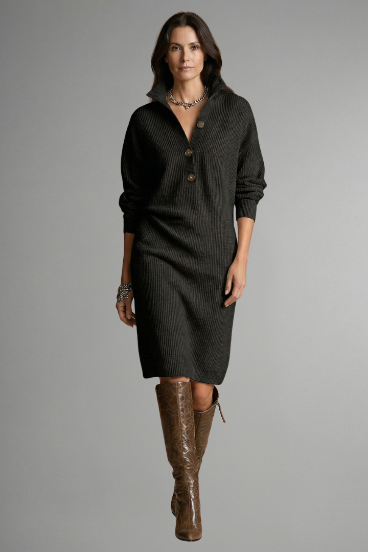 Elysiane | Robe Pull en Maille Côtelée pour Femme – Robe à Manches Longues Mi-Longue