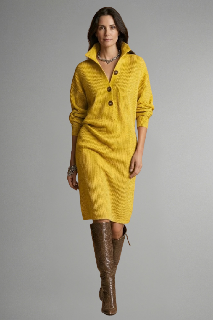 Elysiane | Robe Pull en Maille Côtelée pour Femme – Robe à Manches Longues Mi-Longue