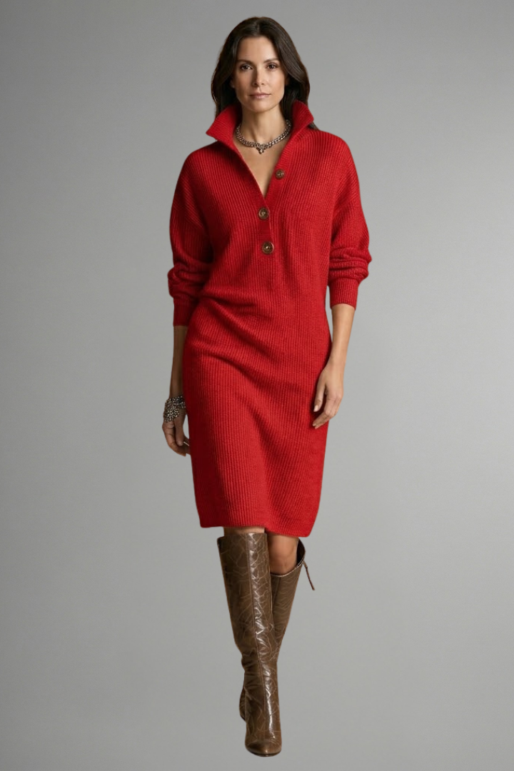 Elysiane | Robe Pull en Maille Côtelée pour Femme – Robe à Manches Longues Mi-Longue