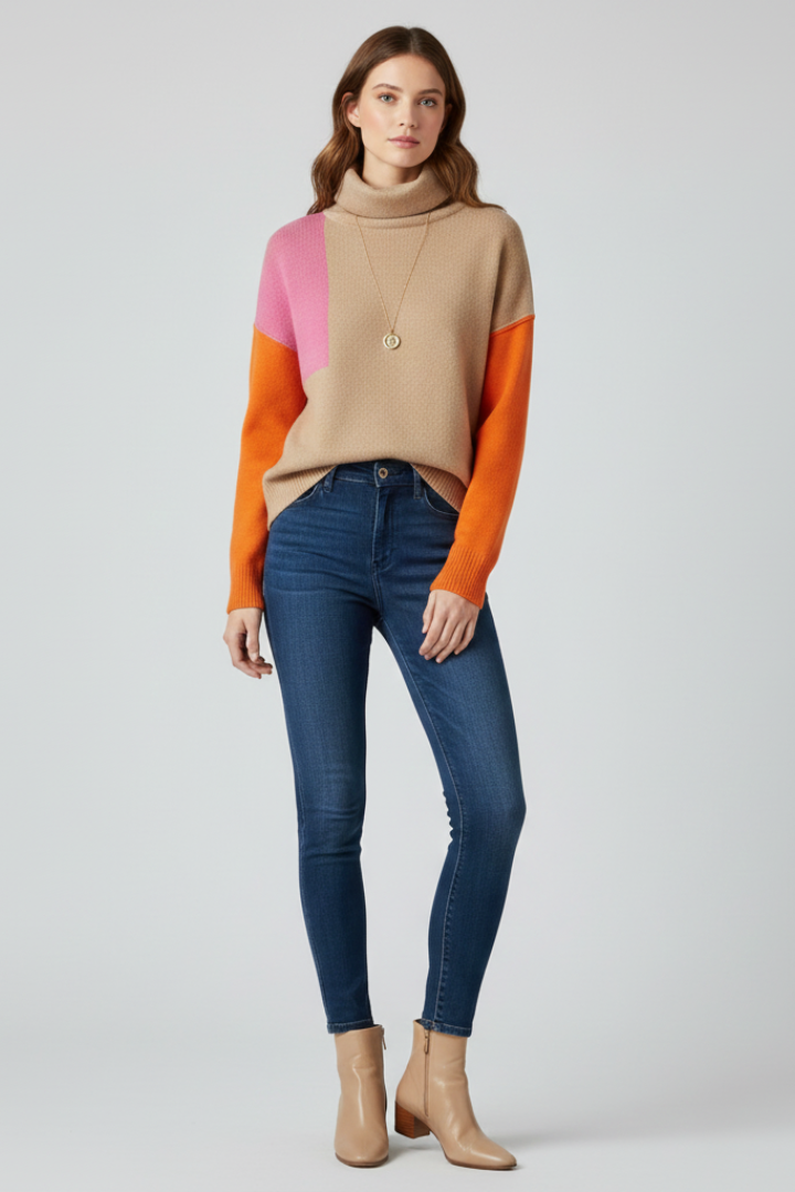 Ginevra | Pull en maille pour femme – Col montant, manches longues, poignets côtelés