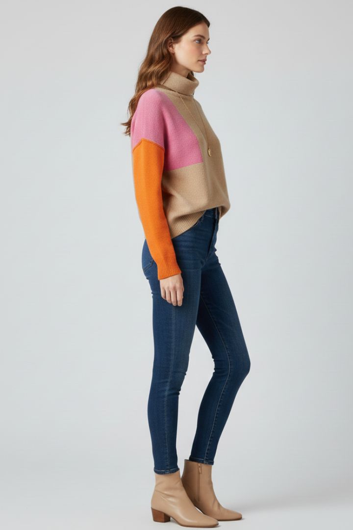Ginevra | Pull en maille pour femme – Col montant, manches longues, poignets côtelés
