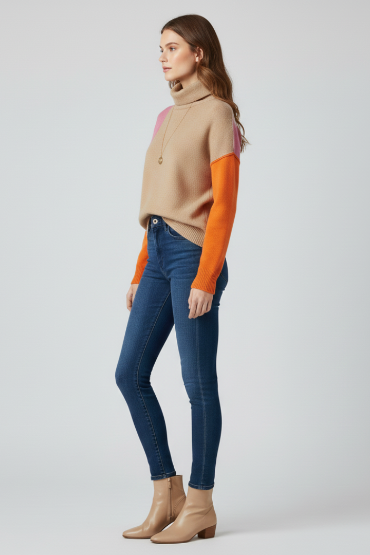 Ginevra | Pull en maille pour femme – Col montant, manches longues, poignets côtelés
