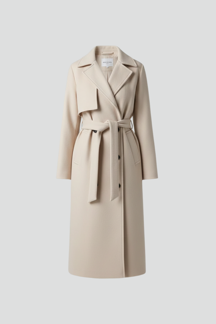 Cosima | Manteau long pour femme – Fermeture croisée, ceinture à la taille, coupe longue