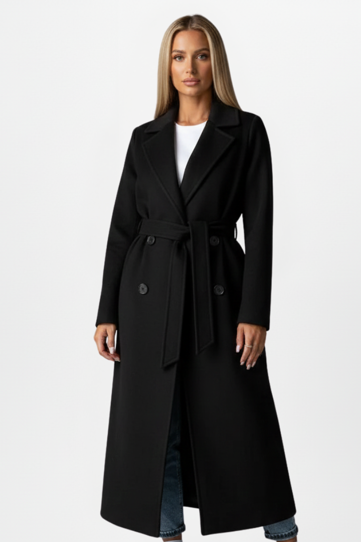 Cosima | Manteau long pour femme – Fermeture croisée, ceinture à la taille, coupe longue