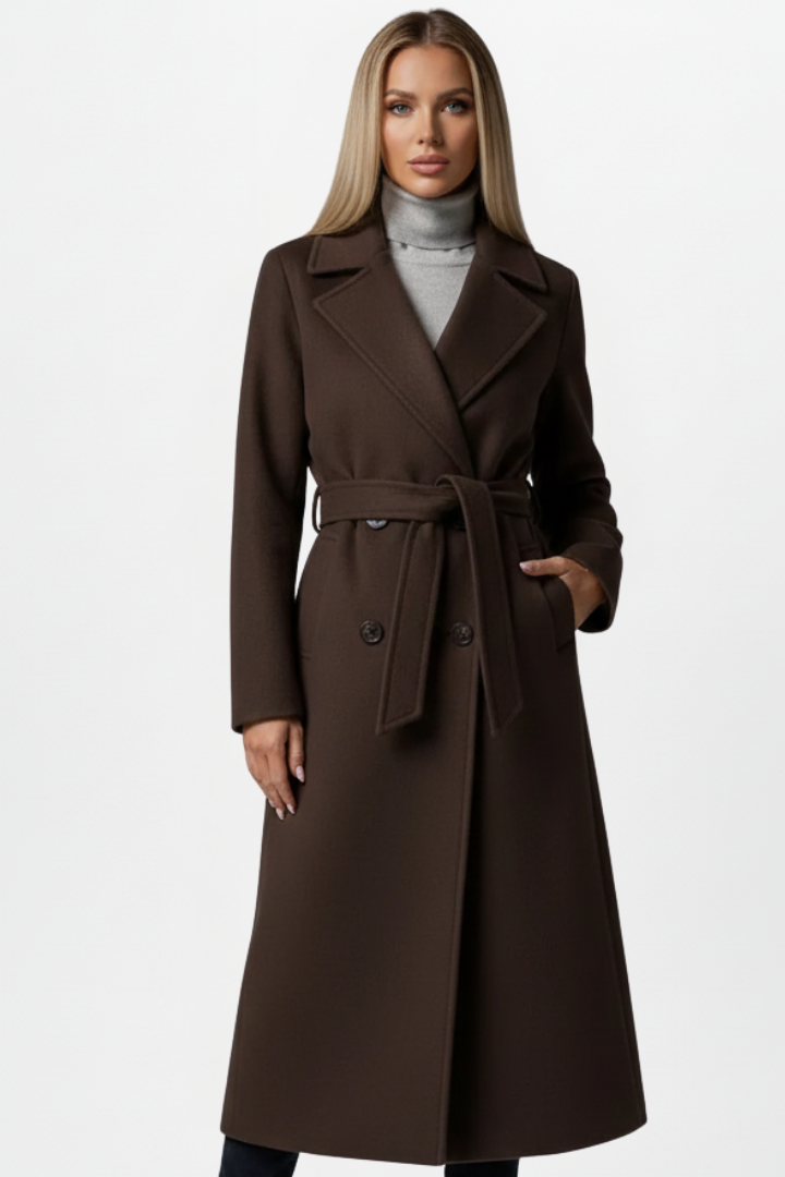 Cosima | Manteau long pour femme – Fermeture croisée, ceinture à la taille, coupe longue