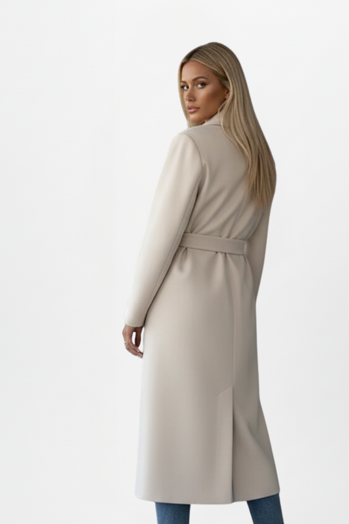 Cosima | Manteau long pour femme – Fermeture croisée, ceinture à la taille, coupe longue