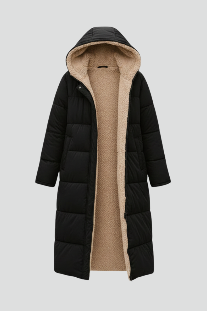 Cailora | Manteau long à capuche pour femme avec fermeture éclair sur toute la longueur à l'avant