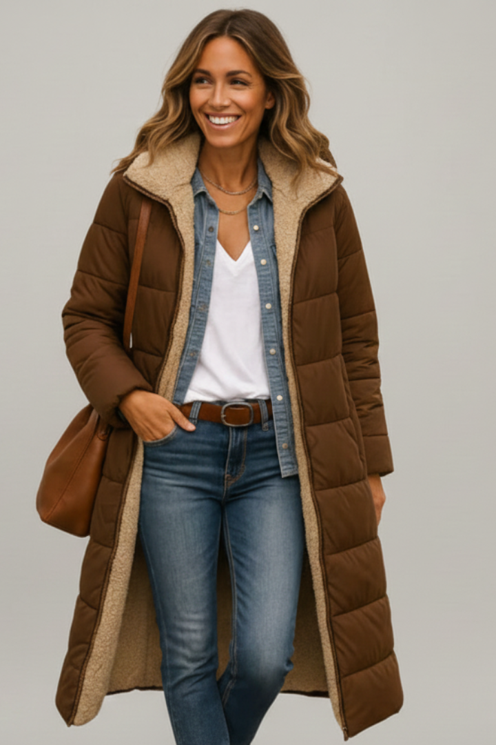 Cailora | Manteau long à capuche pour femme avec fermeture éclair sur toute la longueur à l'avant