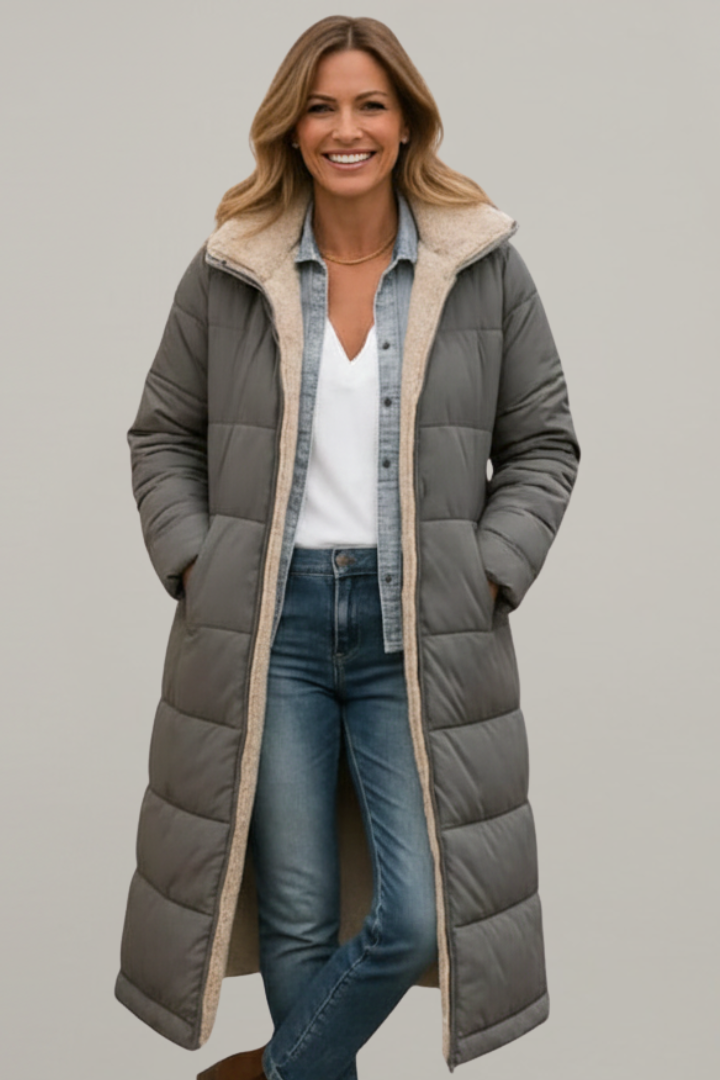 Cailora | Manteau long à capuche pour femme avec fermeture éclair sur toute la longueur à l'avant