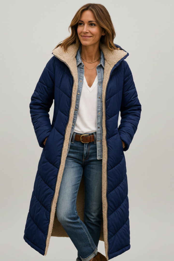 Cailora | Manteau long à capuche pour femme avec fermeture éclair sur toute la longueur à l'avant
