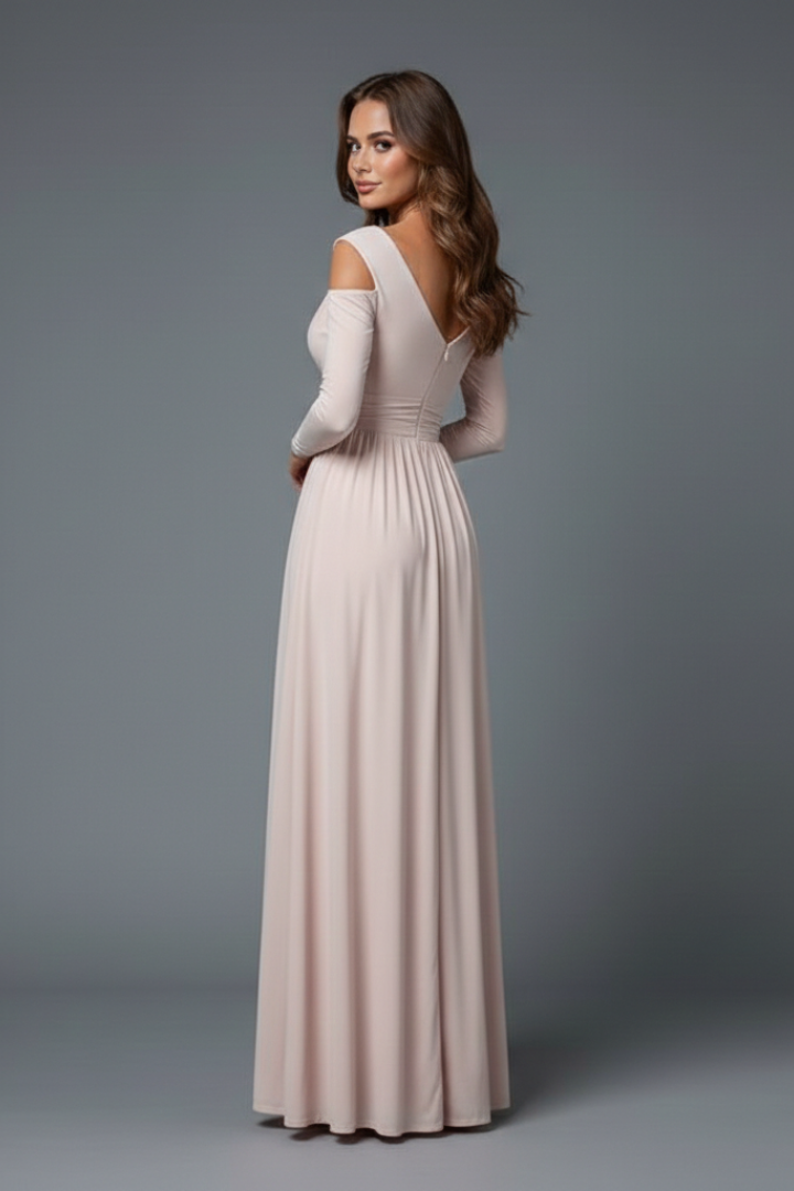 Maristelle | Robe longue pour femme à col en V, manches longues et fente sur le côté
