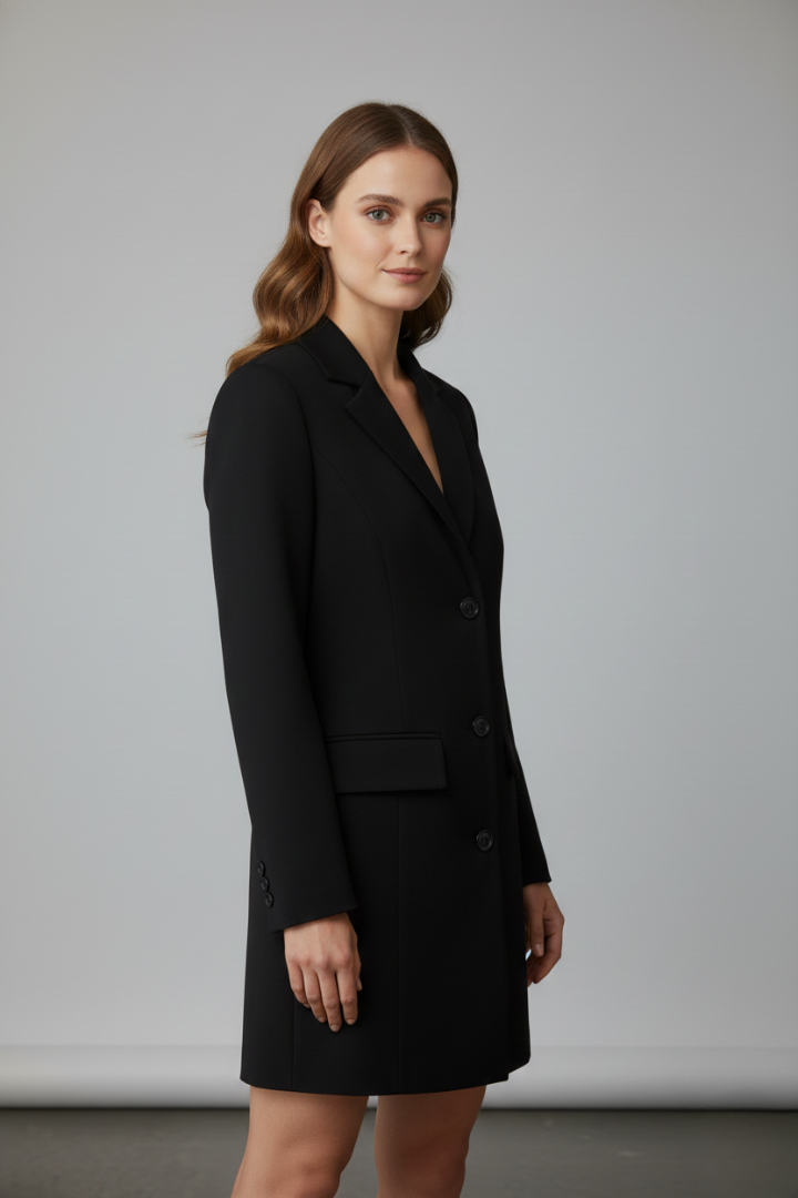 Zorielle | Blazer long pour femme à revers cranté et fermeture à boutons sur le devant