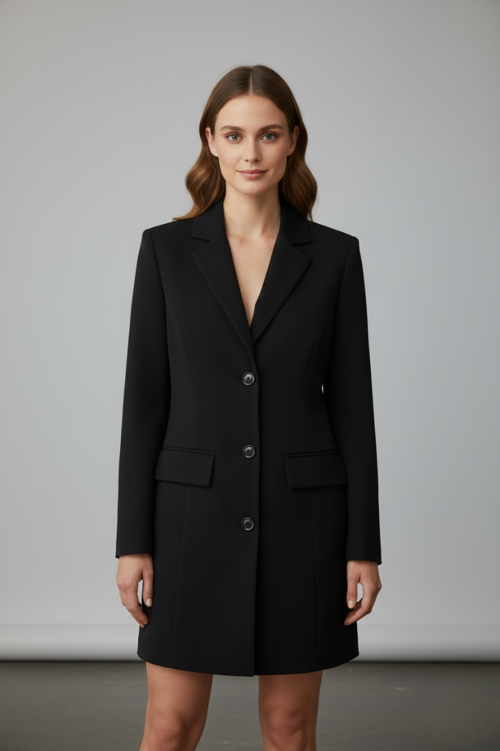 Zorielle | Blazer long pour femme à revers cranté et fermeture à boutons sur le devant