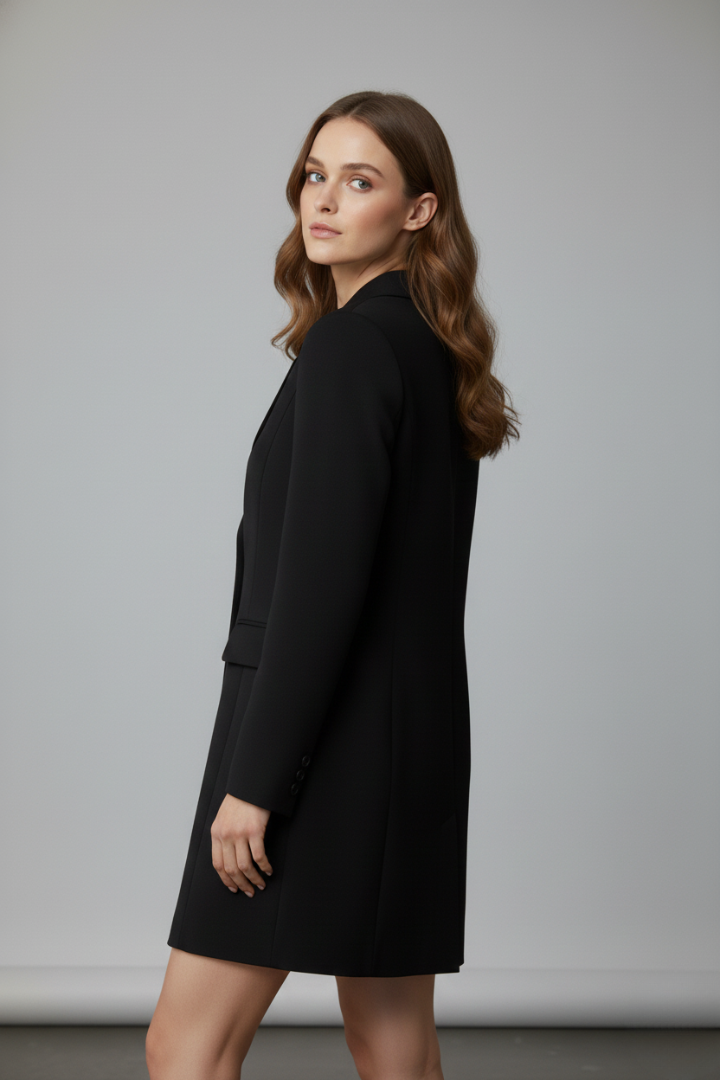 Zorielle | Blazer long pour femme à revers cranté et fermeture à boutons sur le devant