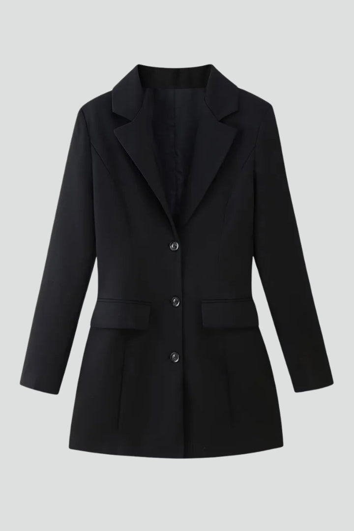 Zorielle | Blazer long pour femme à revers cranté et fermeture à boutons sur le devant