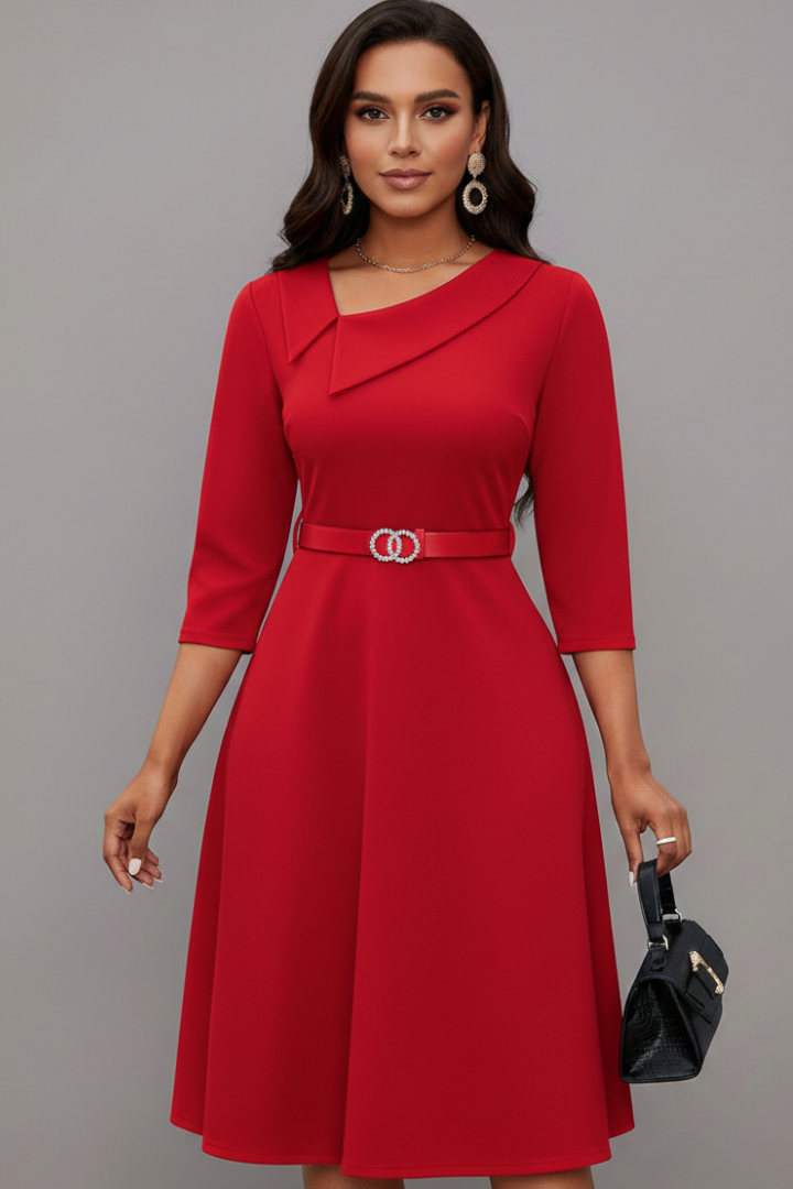 Wynora | Robe mi-longue pour femme à encolure asymétrique