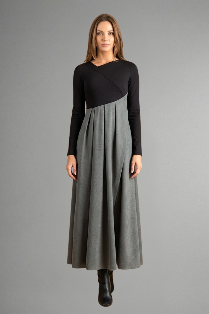 Demelza | Robe midi à blocs de couleur pour femme – manches longues