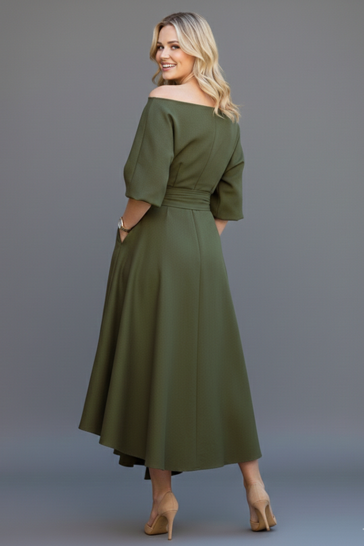 Greylinn | Robe mi-longue à épaules dénudées pour femme, à manches lanterne