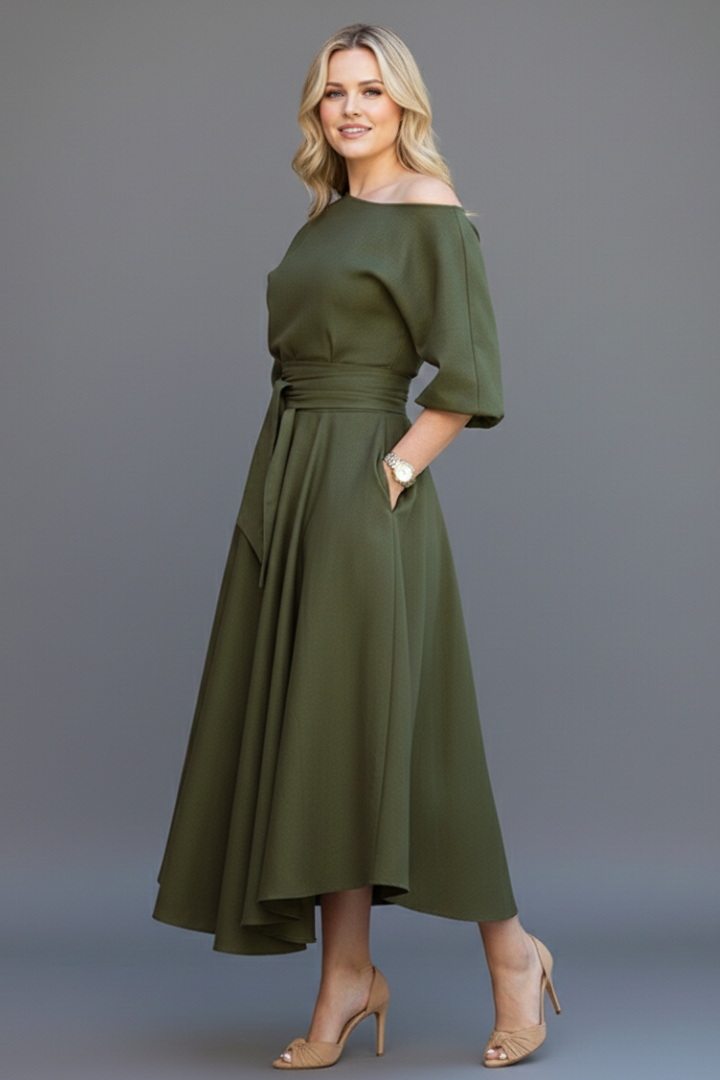 Greylinn | Robe mi-longue à épaules dénudées pour femme, à manches lanterne
