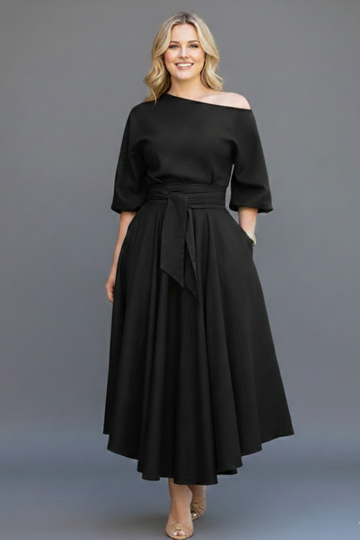 Greylinn | Robe mi-longue à épaules dénudées pour femme, à manches lanterne
