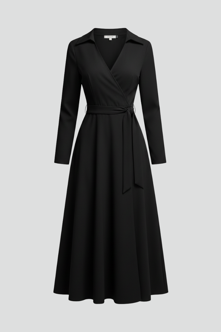 Tressina | Robe midi à col en V pour femme, à manches longues, coupe élégante et style polyvalent