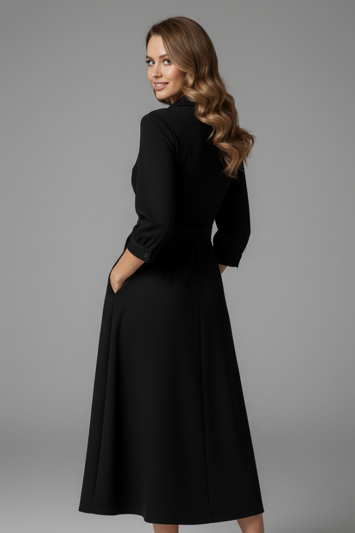 Tressina | Robe midi à col en V pour femme, à manches longues, coupe élégante et style polyvalent