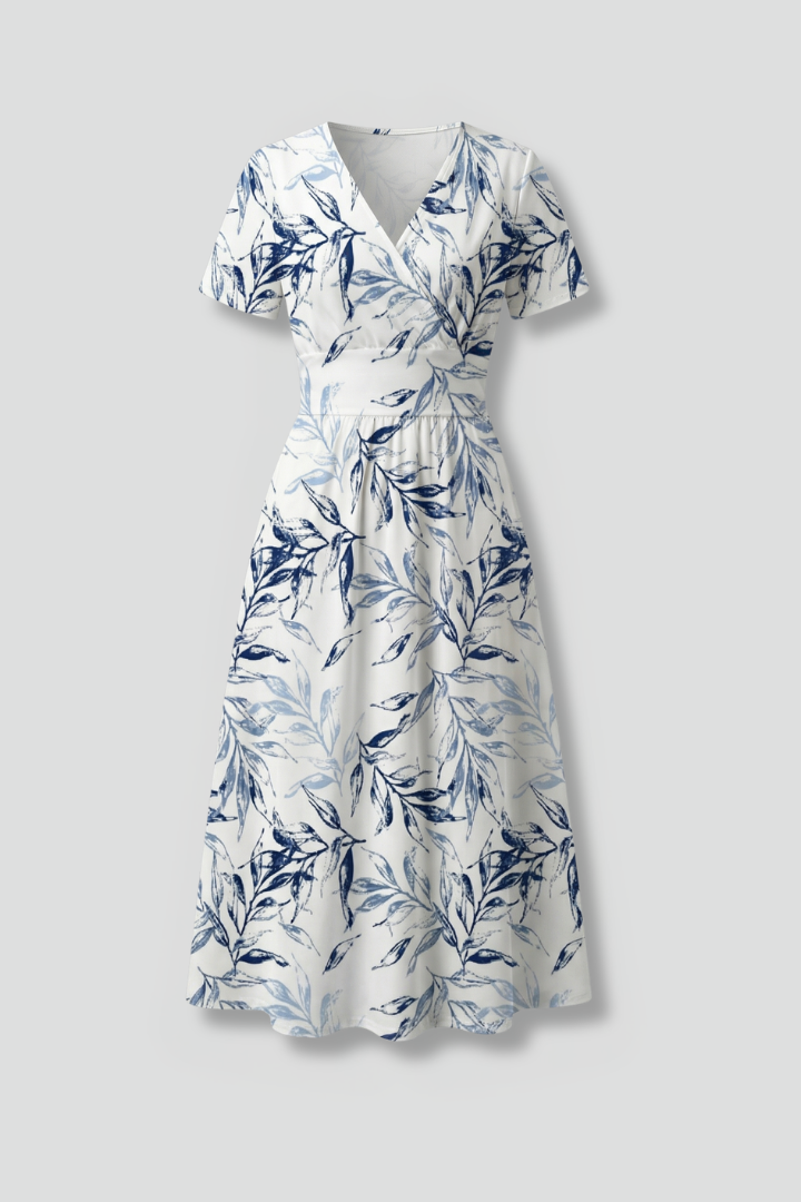 Romilly | Robe midi à fleurs pour femme, col en V - Robe décontractée à manches courtes,