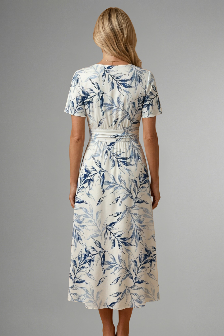 Romilly | Robe midi à fleurs pour femme, col en V - Robe décontractée à manches courtes,